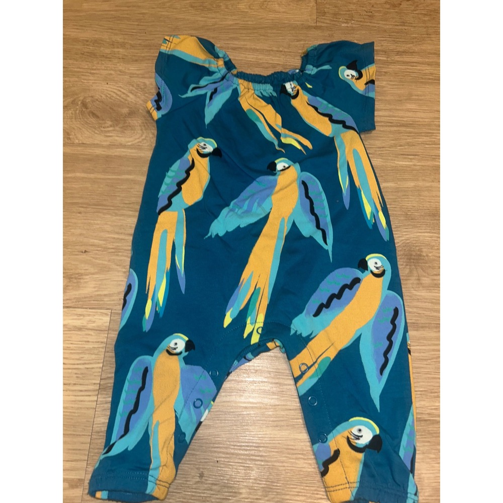 Tea Collection Baby 0-3M Teal Cotton Parrot Macaw Print Romper Jumpsuit Tropial